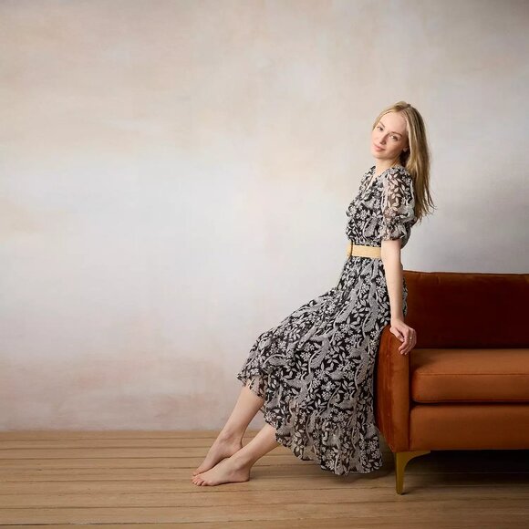 🖤 LC Lauren Conrad – Ruffled Wrap Maxi Dress | Black & White Floral |Small NWT - Picture 2 of 11